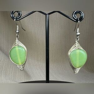 Elegant Silver and Green Sea Glass Earrings